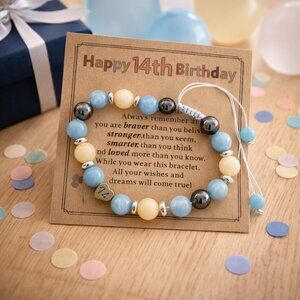 Happy 14th Birthday Bracelet Unisex Teen Gift Adjustable Beaded Jewelry